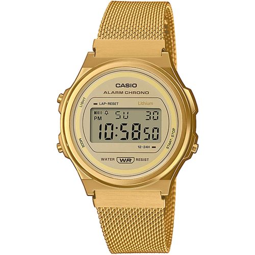 Chronograph CASIO VINTAGE, gold (goldfarben, gelbgoldfarben, grau), Armbanduhren, Damen, Quarzuhr, Armbanduhr, Damenuhr, Herrenuhr, Digitaluhr,Edelstahlarmband