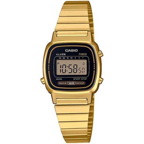 Chronograph CASIO VINTAGE, gold (goldfarben, schwarz), Armbanduhren, Damen, Quarzuhr, Armbanduhr, Damenuhr, Digitaluhr, Datum, Edelstahlarmband