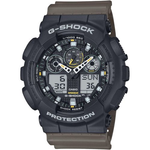 Chronograph CASIO G-SHOCK, grün (dunkelbraun, schwarz), Armbanduhren, Herren, Quarzuhr,Armbanduhr,Herrenuhr,digital, bis 20 bar wasserd.Resinarmband