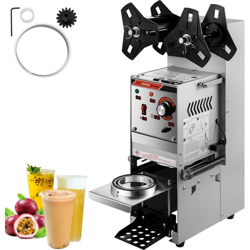 VEVOR Milchtee Versiegelungsmaschine 300-500 Tassen/h, elektrische Teetasse Versiegelungsmaschine aus Kohlenstoffstahl & ABS-Kunststoff, Sealer Cup Maschine, Silbe Versiegelungsmaschine für Getränke