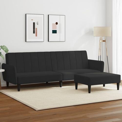 Schlafsofa 2-Sitzer mit Fußhocker Schwarz Samt