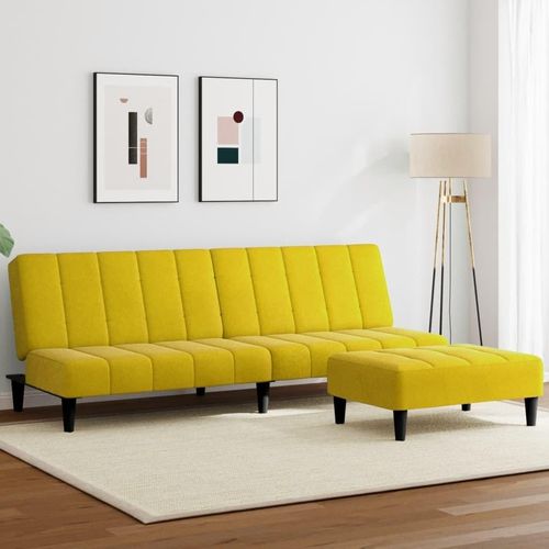 Schlafsofa 2-Sitzer mit Fußhocker Gelb Samt