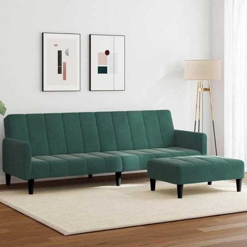Schlafsofa 2-Sitzer mit Fußhocker Dunkelgrün Samt