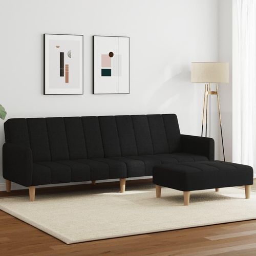 Schlafsofa 2-Sitzer mit Fußhocker Schwarz Stoff