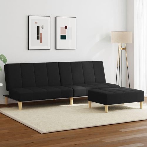 Schlafsofa 2-Sitzer mit Fußhocker Schwarz Stoff