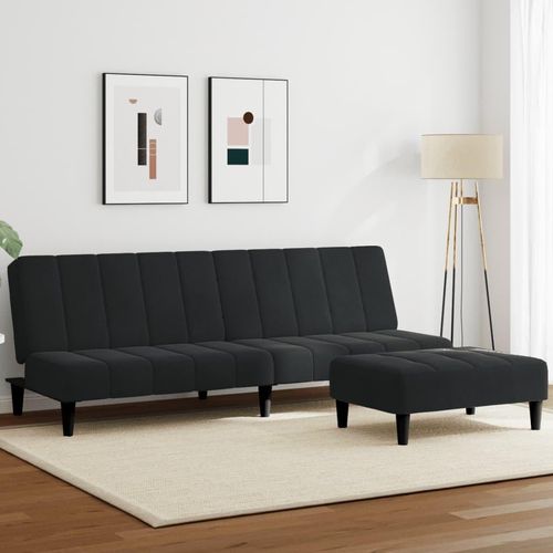 Schlafsofa 2-Sitzer mit Fußhocker Schwarz Samt