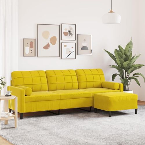 Sofa 3-Sitzer mit Hocker Gelb 210 cm Samt