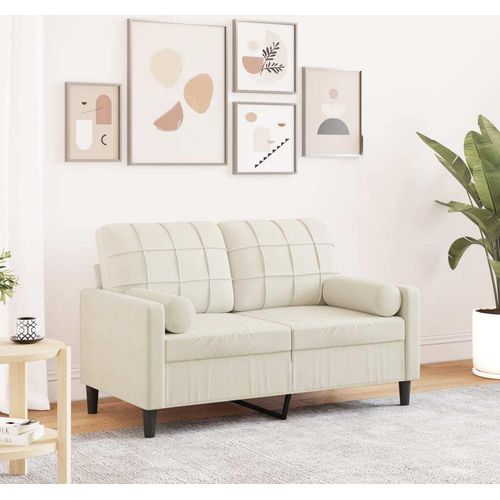 2-Sitzer-Sofa mit Zierkissen Creme 120 cm Samt