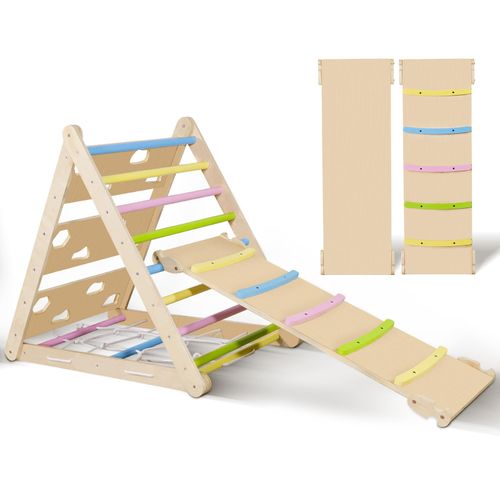 CCLIFE Kletterdreieck mit Rutsche ab 1 jahr 5 in1 Montessori Klettergerüst Indoor Pikler Dreieck Kinder Klettern , Holz 150kg,Farbe: Pastellfarbe