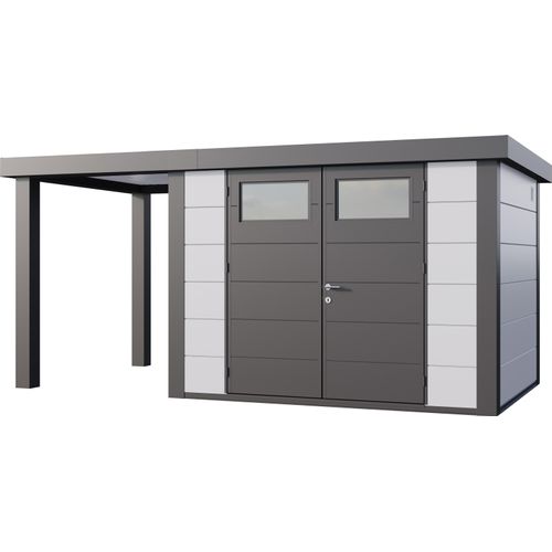 Telluria Metallgerätehaus Classico 3024 mit 170 cm Seitendach weiß Seitendach 170 cm links