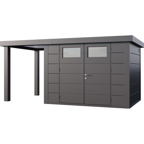 Telluria Metallgerätehaus Classico 3024 mit 170 cm Seitendach granitgrau/anthrazit Seitendach 170 cm links