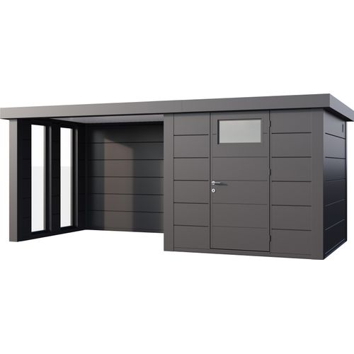 Telluria Metallgerätehaus Classico 2424 mit Lounge Anbau inkl. 2 Fenster granitgrau/anthrazit Lounge-Anbau links