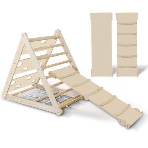 CCLIFE Kletterdreieck mit Rutsche ab 1 jahr 5 in1 Montessori Klettergerüst Indoor Pikler Dreieck Kinder Klettern , Holz 150kgcolorholz