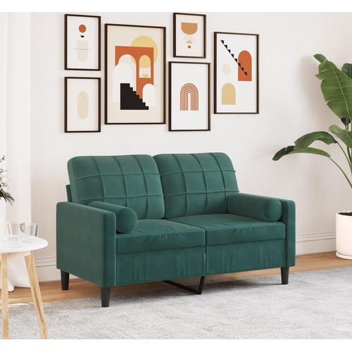 2-Sitzer-Sofa mit Zierkissen Dunkelgrün 120 cm Samt