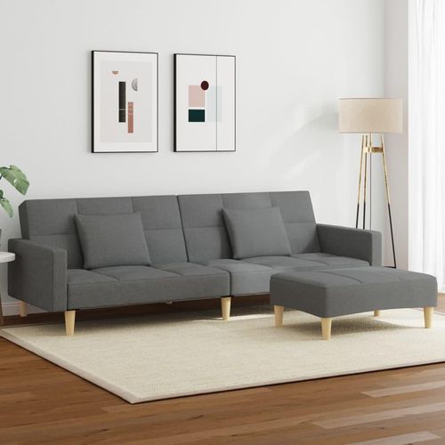 Schlafsofa 2-Sitzer mit Fußhocker Dunkelgrau Stoff
