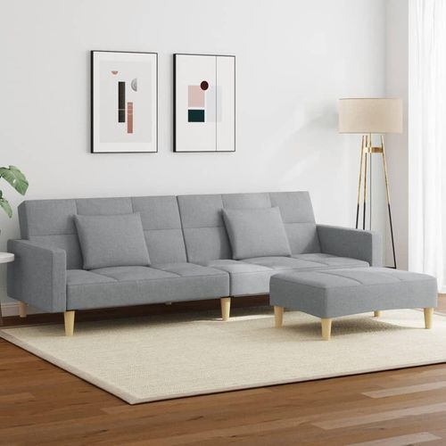 Schlafsofa 2-Sitzer mit Fußhocker Hellgrau Stoff