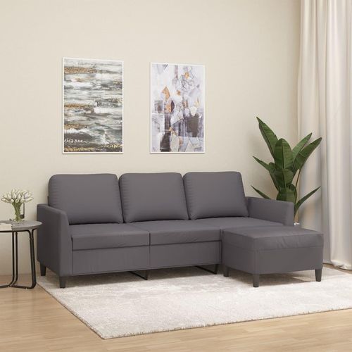 3-Sitzer-Sofa mit Hocker Grau 180 cm Kunstleder 3201124