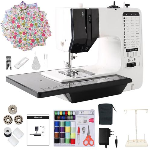Nähmaschinen Mit 42 Stück Nähzeug+25 Stück Patchwork+Fadenhalter, Haushaltsnähmaschine, 38 integrierten Sticharten, mit Anschiebetisch,für Nähanfänger