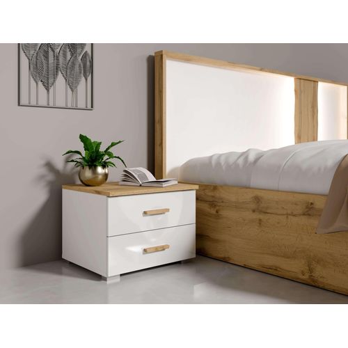 Nachttisch HOME AFFAIRE "Nachttische Fabella (2 Stücke), BxTxH 46,4x40,8x35 cm", weiß (weiß, natur, artisan eiche), B:46,4cm H:35cm T:40,8cm, Tische, Nachttisch, Nachttische (SET) mit 2 Schubladen