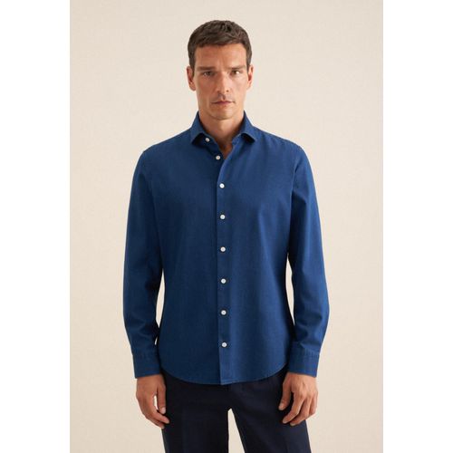 Jeanshemd SEIDENSTICKER, Herren, Gr. XL (43), normale Ärmellängen, blau, 100% Baumwolle, unifarben, slim fit, Langarm 2-Knopf-Manschette, Hemden, Slim 1/1 Kentkragen Denim