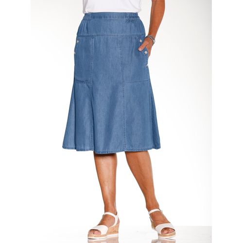 Jeansrock CLASSIC BASICS, Damen, Gr. 52, blau (blau, bleached), 100% Baumwolle, unifarben, knielang, Röcke