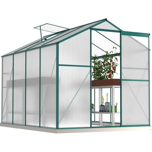 Aluminium Gewächshaus 4,75m² mit Fundament 253x190cm Pflanzenhaus Treibhaus Frühbeet Tomatenhaus Gartenhaus Schiebetür Aufzucht 7,63m³