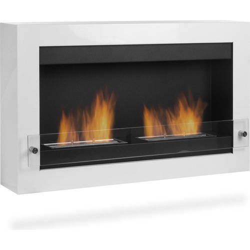 Ethanol Kamin 80 x 50 x 20 weiß mit 2x 1 L Edestahl Ethanolbrenner Feuerstelle