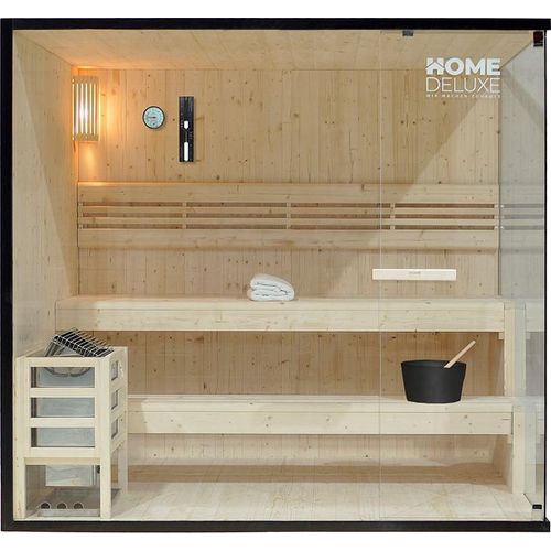 HOME DELUXE - Traditionelle Sauna - Shadow XL - 200 x 150 x 190 cm - für 5 Personen - hochwertiges Fichtenholz, inkl. Saunaofen, Saunazubehör I Dampfsauna Aufgusssauna Finnische SaunaSauna