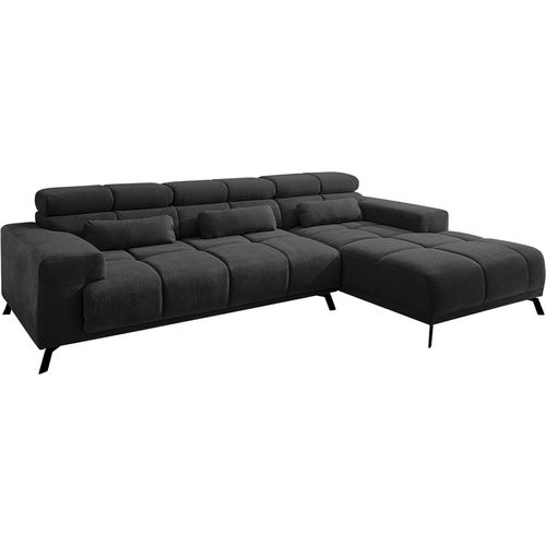 Ecksofa - Schwarz - Flachgewebe - elektr. Sitztiefenverstellung