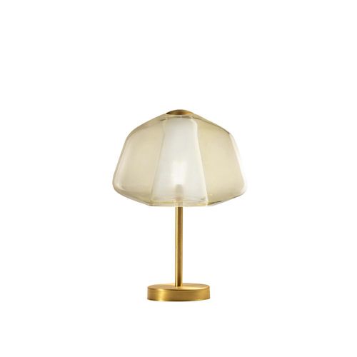 Lampe Contemp. Double Skin Alpha Metall Messing Sat. Bernstein Glas 1 Licht E27