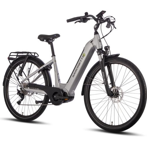 SAXONETTE E-Bike Quantum Sport , Mittelmotor, Tiefeneinsteiger Rahmen 540 Wh Akku, ebike, Elektrofahrrad, Cityrad (Ramenhöhe 50 , Silber)