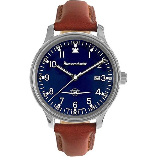 Messerschmitt ME42-108L Herrenuhr Flieger mit Lederband Braun/Blau