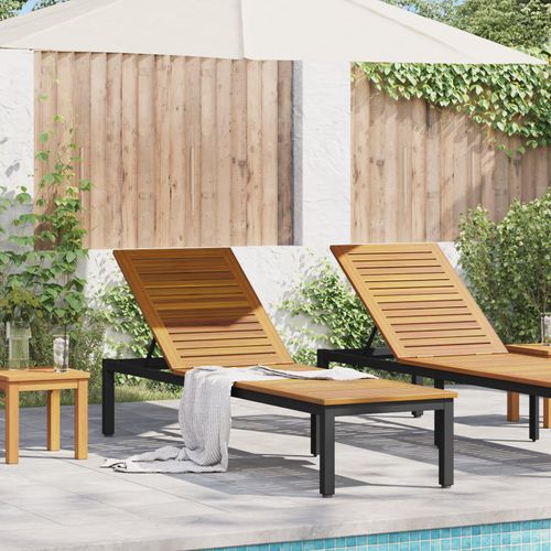 Sonnenliege Schwarz 200x55x35 cm Massivholz Akazie, Gartenliegen DesignMöbel Neu