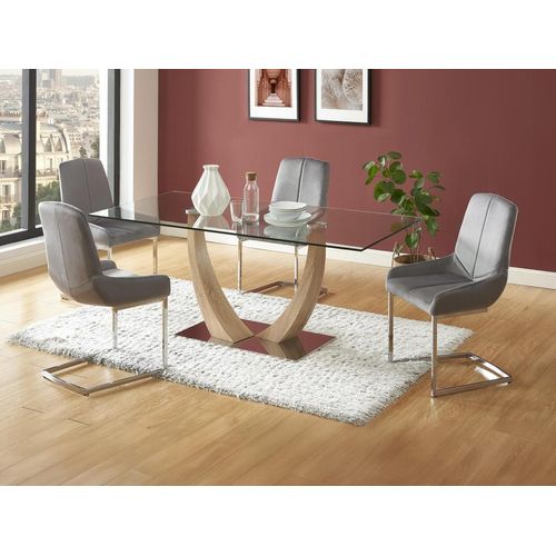 Set Tisch MELODIE II + 4 Stühle BERLONA - Transparent & Grau