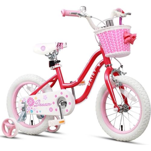 Glerc Daisy 12 Zoll Kinderfahrrad rot für Mädchen 1-4 Jahre mit Stützrädern, Korb und Luftschlangen
