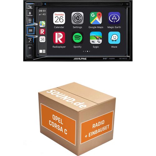 Autoradio Einbaupaket Alpine INE-W611D für Opel Corsa C + CC 20 + Lenkradfernbedienung Charcoal-Metallic Navigationssystem CD-/DVD-Laufwerk