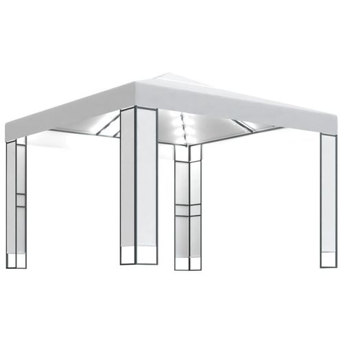 Pavillon mit Doppeldach & LED-Lichterkette 3x3 m Weiß