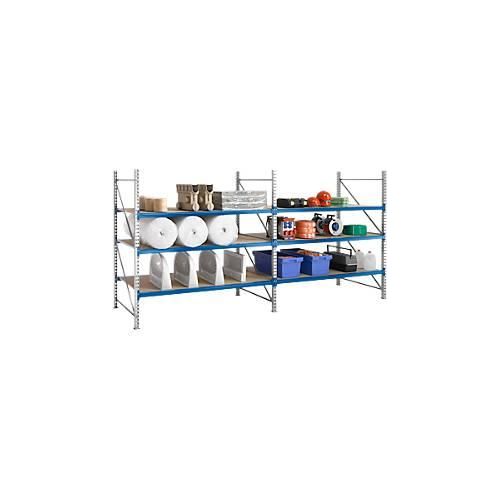 Regalsystem WR 600, Grundfeld, Traverse verzinkt, mit 2 Ebenen, 2200 x 1800 x 1050 mm