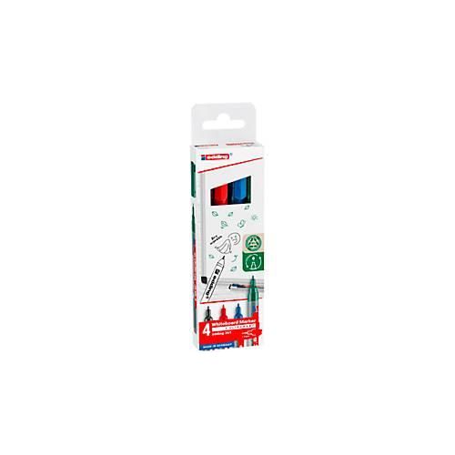 Whiteboardmarker Edding 361, Rundspitze, Strichstärke 1 mm, trocken abwischbar, mit Kappe und Clip, nachfüllbar, farbsortiertes 4er-Set