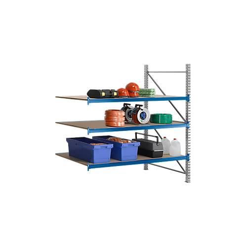 Regalsystem WR 600, Anbaufeld, Traverse blau, mit 3 Ebenen, 2500 x 1500 x 1050 mm