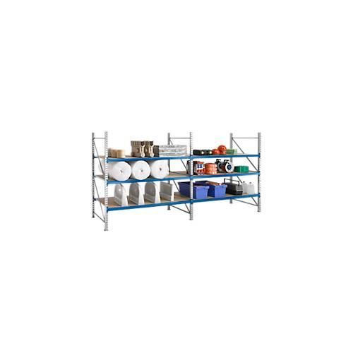 Regalsystem WR 600, Anbaufeld, Traverse blau, mit 4 Ebenen, 3000 x 1500 x 800 mm