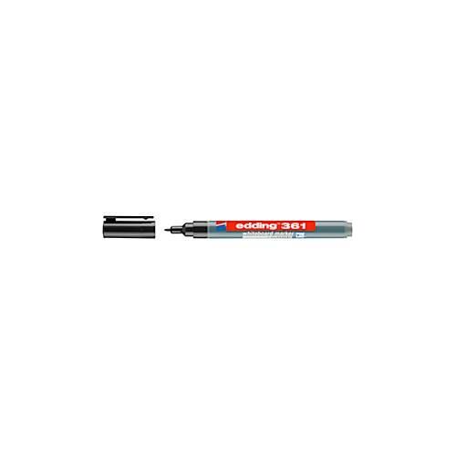 Whiteboardmarker Edding 361, Schreibfarbe Schwarz, Rundspitze, Strichstärke 1 mm, trocken abwischbar, mit Kappe und Clip, nachfüllbar, 10 Stück