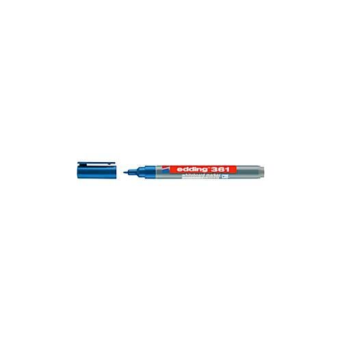 Whiteboardmarker Edding 361, Schreibfarbe Blau, Rundspitze, Strichstärke 1 mm, trocken abwischbar, mit Kappe und Clip, nachfüllbar, 10 Stück