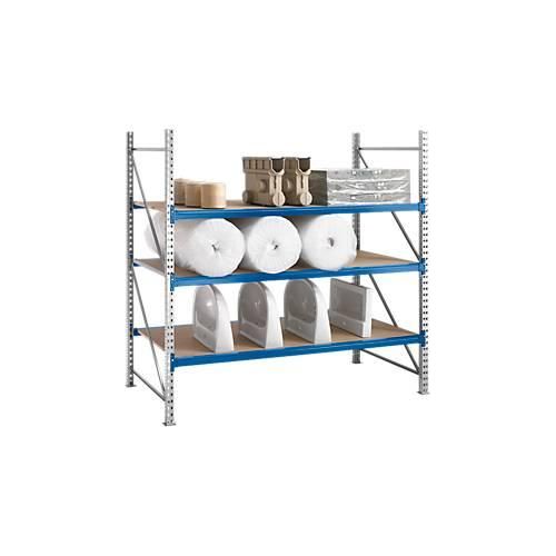 Regalsystem WR 600, Grundfeld, Traverse blau, mit 3 Ebenen, 2500 x 1800 x 1050 mm
