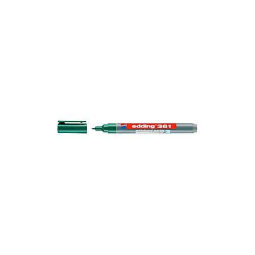 Whiteboardmarker Edding 361, Schreibfarbe Grün, Rundspitze, Strichstärke 1 mm, trocken abwischbar, mit Kappe und Clip, nachfüllbar, 10 Stück