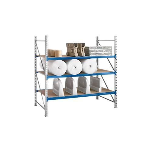 Regalsystem WR 600, Grundfeld, Traverse blau, mit 4 Ebenen, 3000 x 1800 x 800 mm