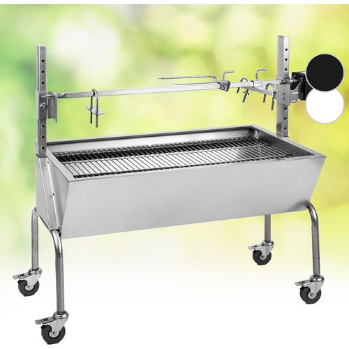 OneConcept 2-in-1 Rotisserie Grill mit Motor, Grill mit Drehspieß, Großer Spießgrill für Hähnchen & Spanferkel, Grill mit Motor, Spieß Grill mit Edelstahl-Rost, Großer Holzkohlegrill mit Bodenrollen