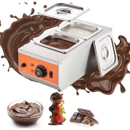 Schokolade-Schmelztiegel Deluxe - Elektrische Schokoladenschmelzgerät 800 W - Edelstahl Schmelztiegel - 2x 1,5 L Behälter - Schokoladenschmelzmaschine Topf