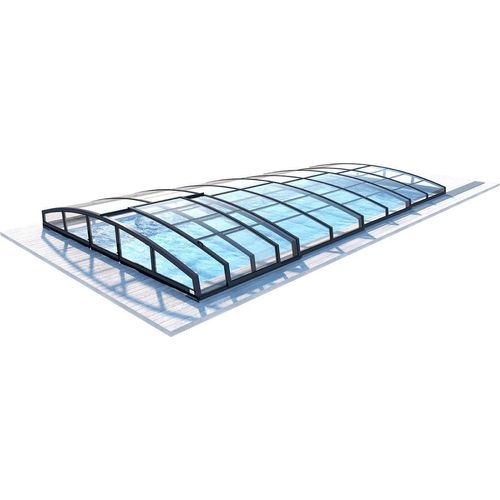 Poolüberdachung Skyline - 8,61x4,20 m - 8 mm Hohlkammer-Polycarbonat - Farbe RAL7016 Graphit
