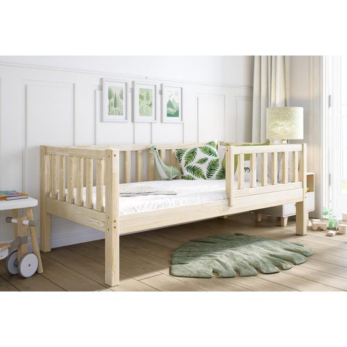 Kinderbett Bodenbett ZAYA Kiefernholz natur 160x80 cm mit Rausfallschutz Lattenrost